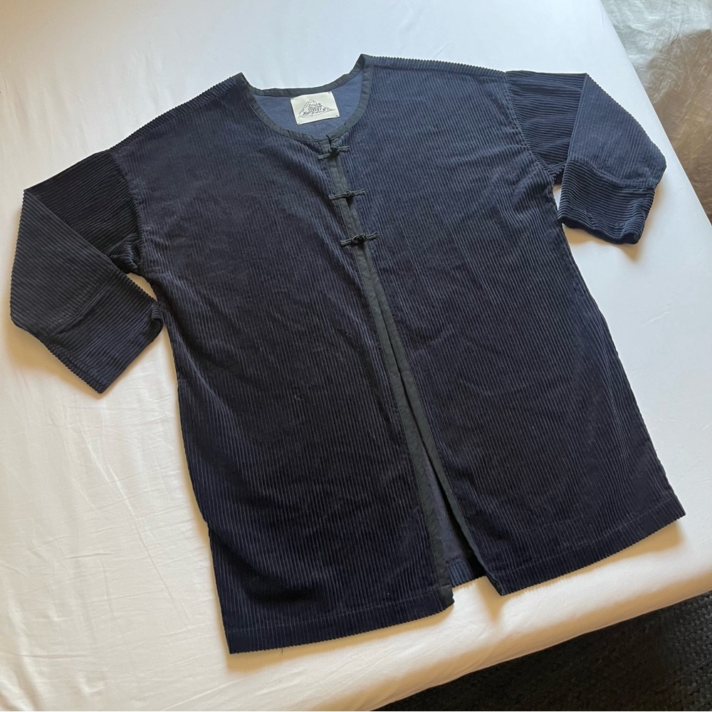 SUGAR CANDY MOUNTAIN navy blue corduroy long line toggle three button up jacket